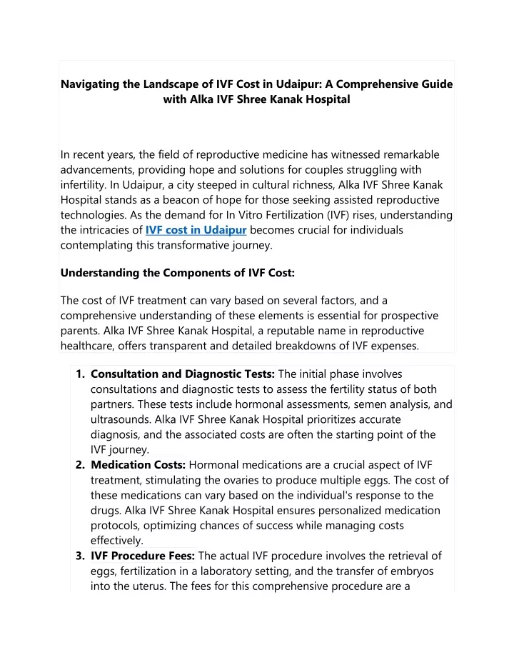 navigating the landscape of ivf cost in udaipur