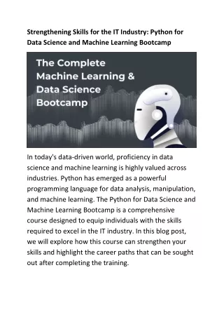 Strengthening Skills for the IT Industry Python for Data Science and Machine Learning Bootcamp