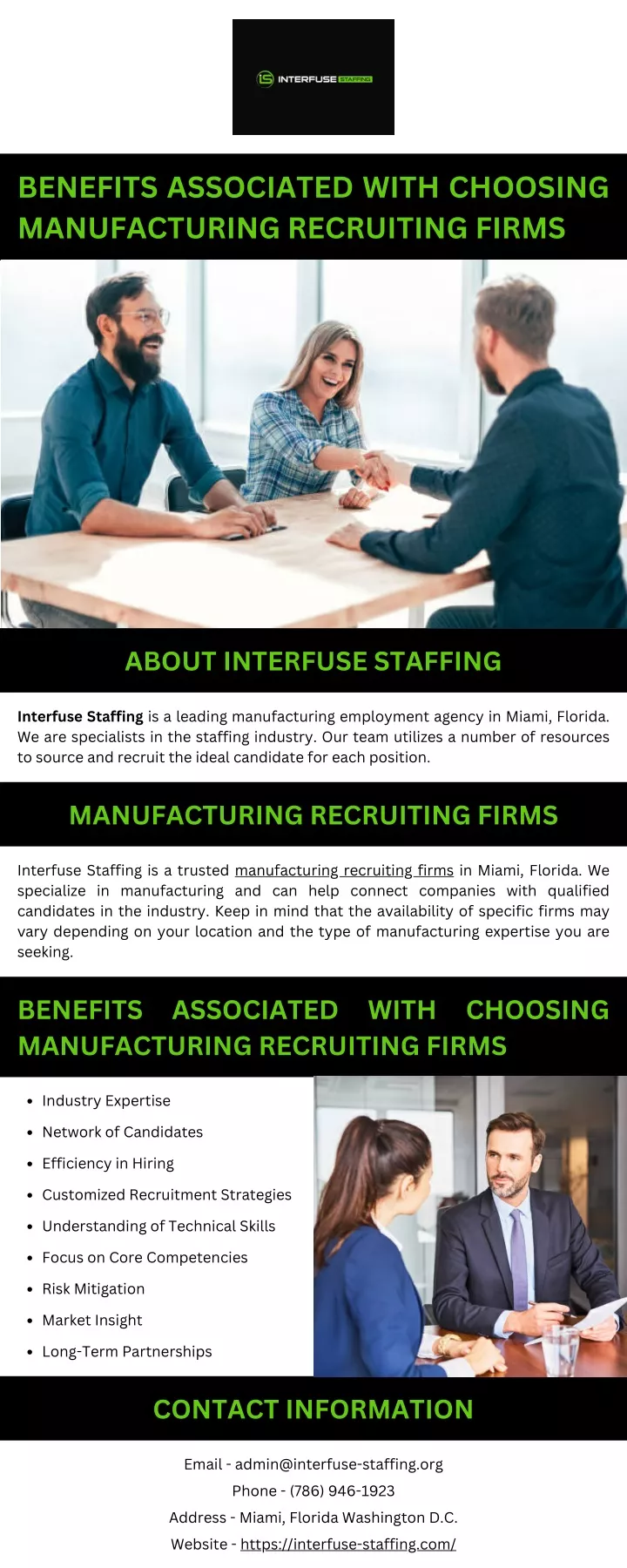 benefits associated with choosing manufacturing