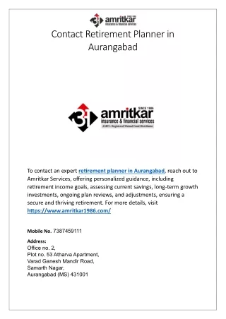 contact retirement planner in aurangabad