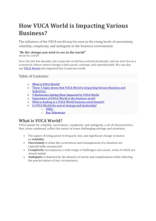 how vuca world is impacting various business