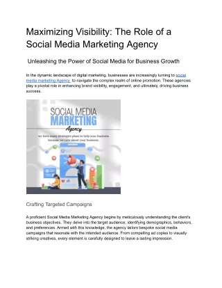 Maximizing Visibility-The Role of a Social Media Marketing Agency