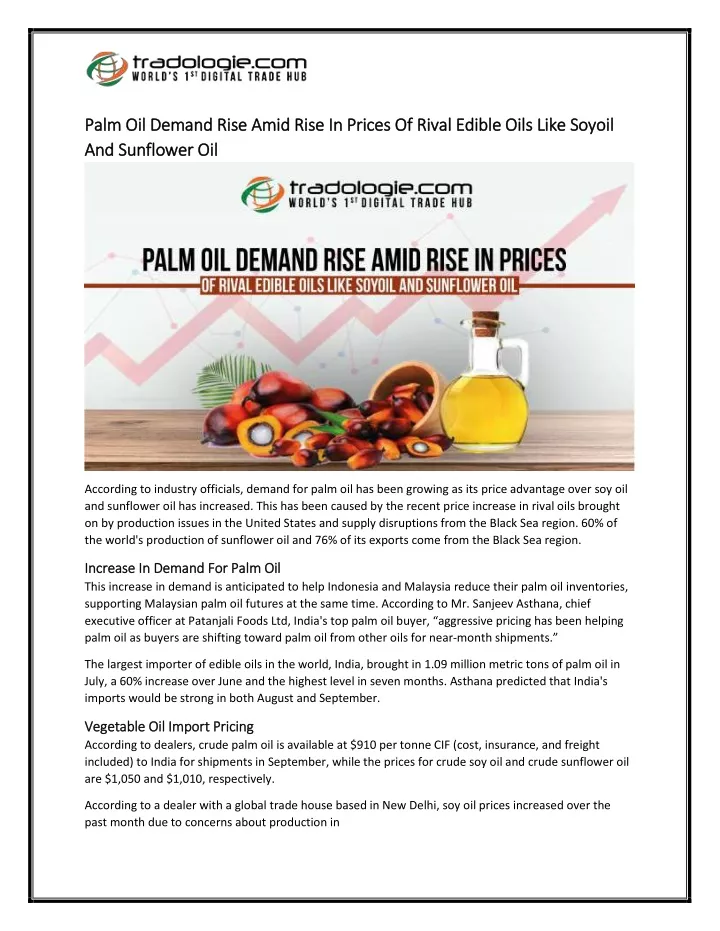 palm oil demand rise amid rise in prices of rival