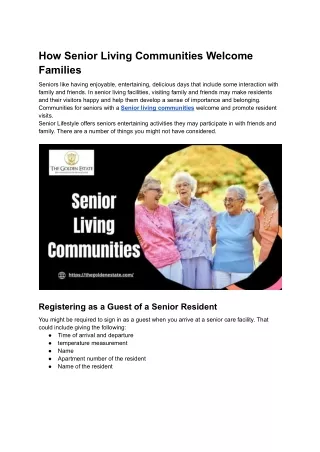 How Senior Living Communities Welcome Families