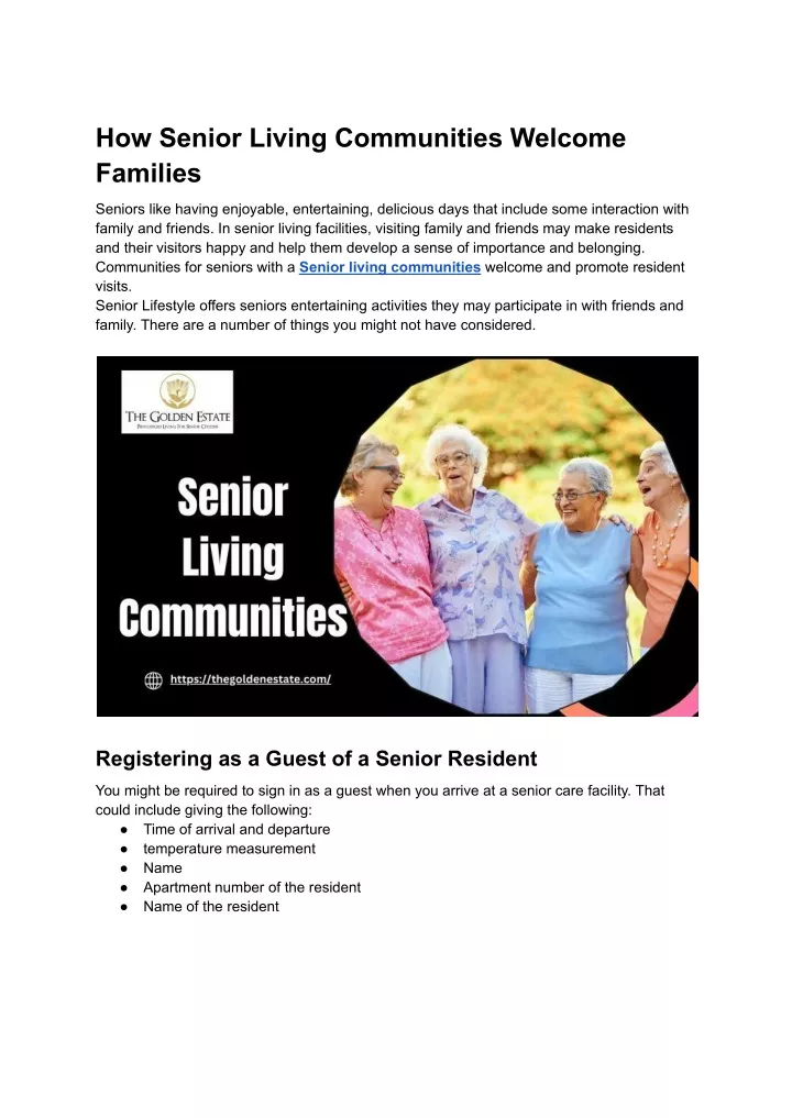 how senior living communities welcome families
