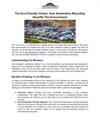 How Automotive Recycling Benefits The Environment