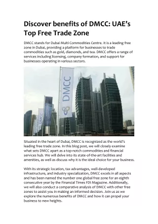 Discover benefits of DMCC UAE’s Top Free Trade Zone