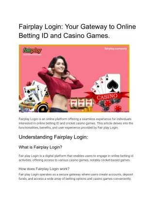 Fairplay Login_ Your Gateway to Online Betting ID and Casino Games