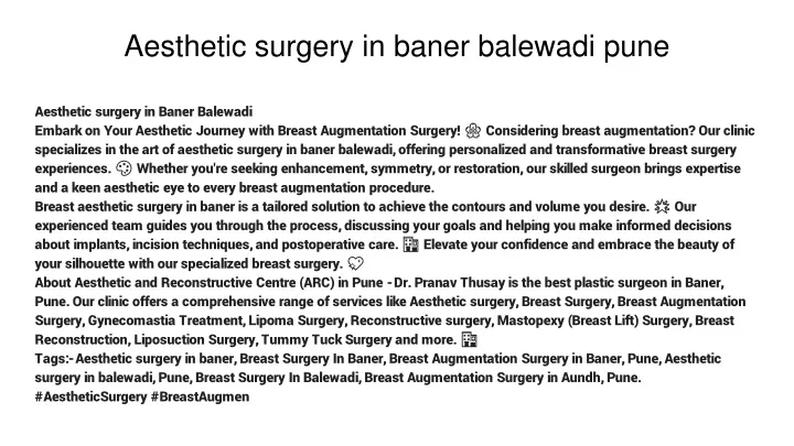 aesthetic surgery in baner balewadi pune