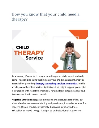 How you know that your child need a therapy