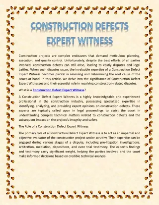 Construction Defects Expert Witness