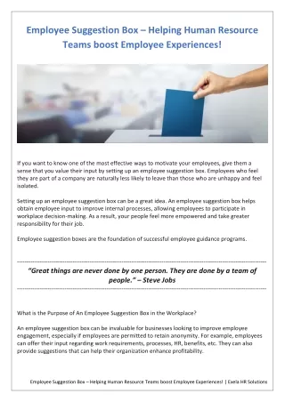 Employee Suggestion Box – Helping Human Resource Teams boost Employee Experience