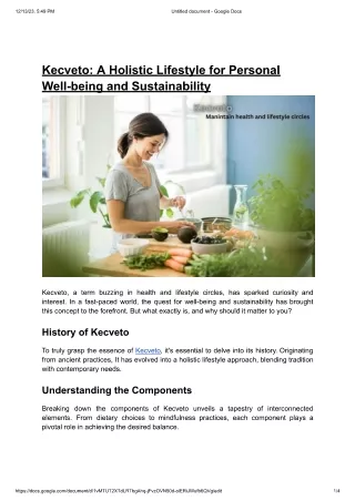 Kecveto-A Holistic Lifestyle for Personal Well-being and Sustainability