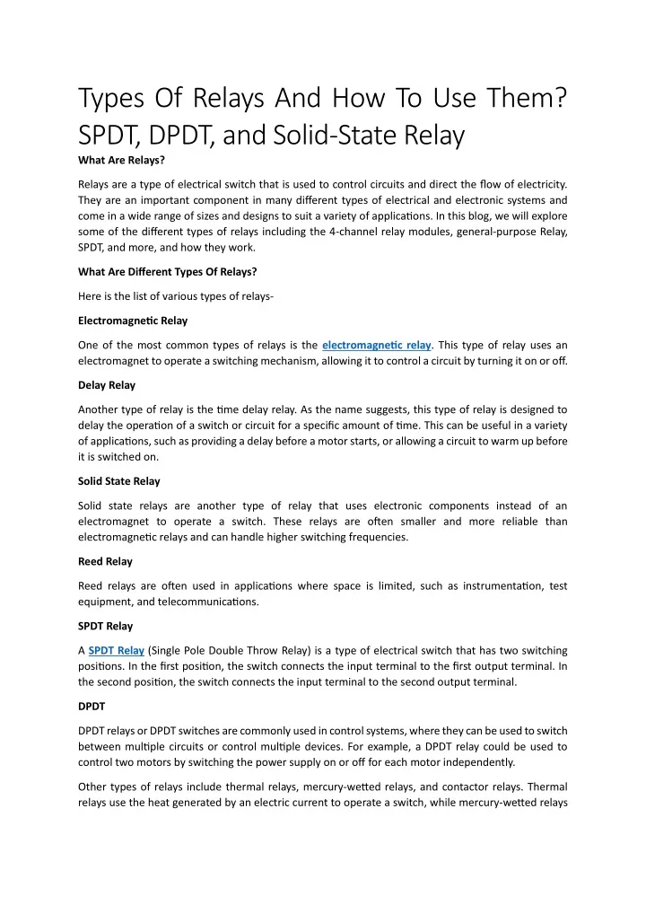 types of relays and how to use them spdt dpdt