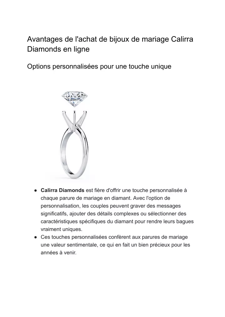 avantages de l achat de bijoux de mariage calirra