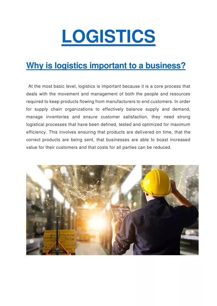 logistics why is logistics important to a business