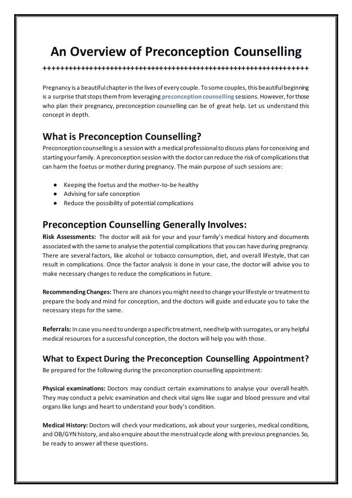 an overview of preconception counselling