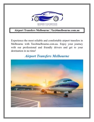 Airport Transfers Melbourne  Taxi4melbourne.com.au