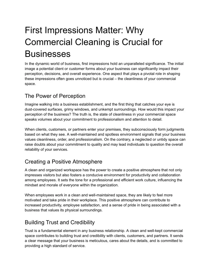 first impressions matter why commercial cleaning