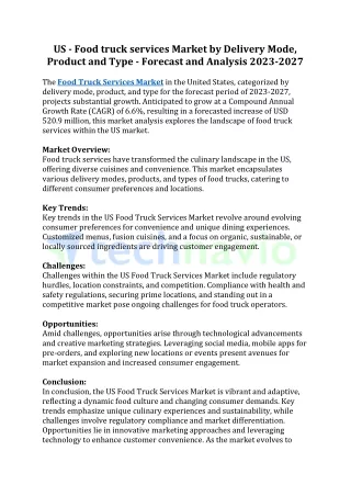 US - Food truck services Market by Delivery Mode, Product and Type - Forecast an