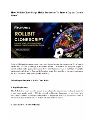 Plurance Helps You To Start a Crypto Casino Game Like RollBit