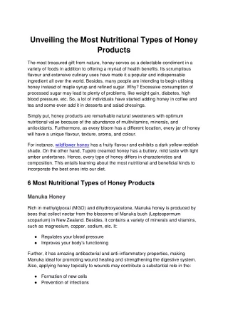 unveiling the most nutritional types of honey