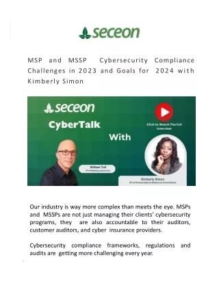 MSP and MSSP Cybersecurity Compliance Challenges in 2023 and Goals for 2024 with Kimberly Simon