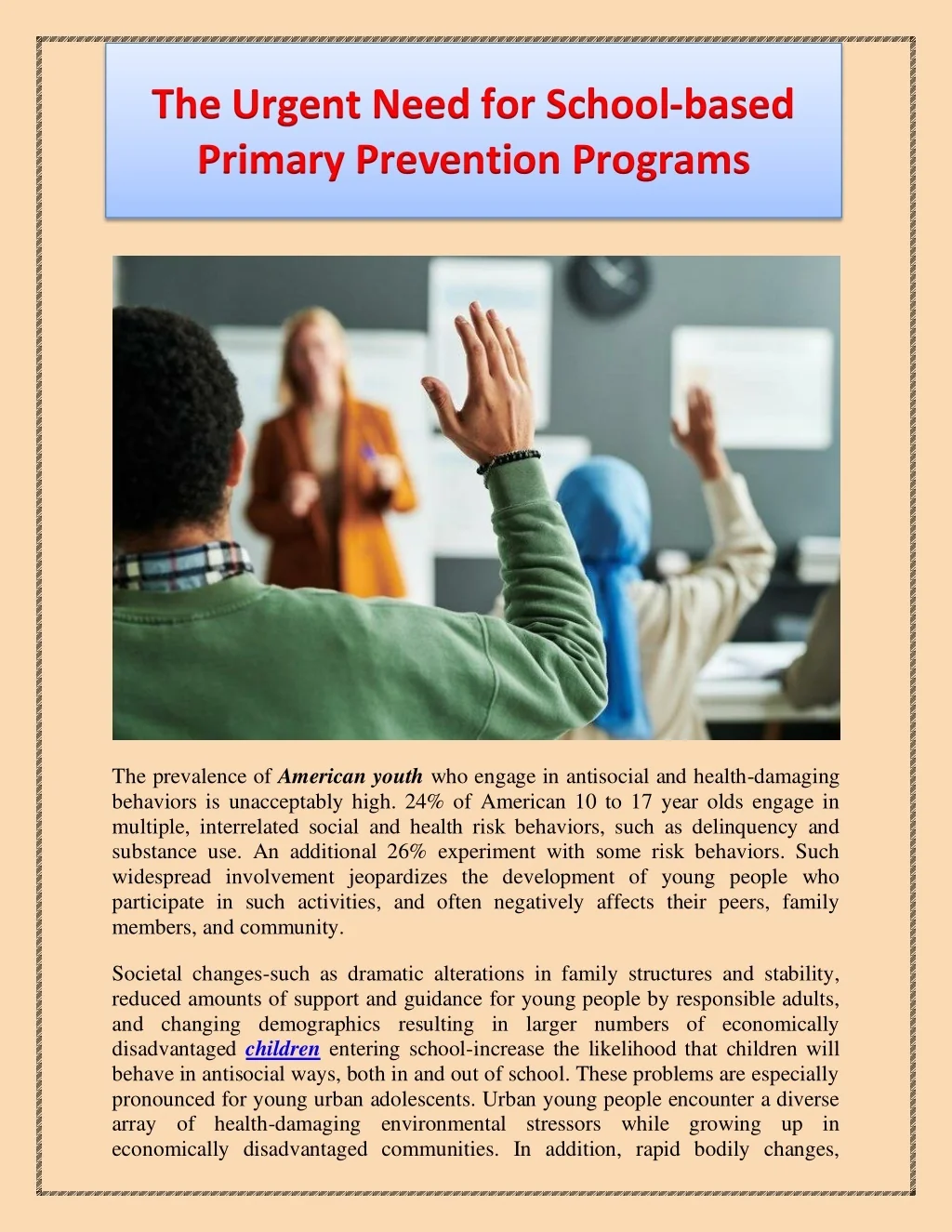 PPT - The Urgent Need for School-based Primary Prevention Programs ...