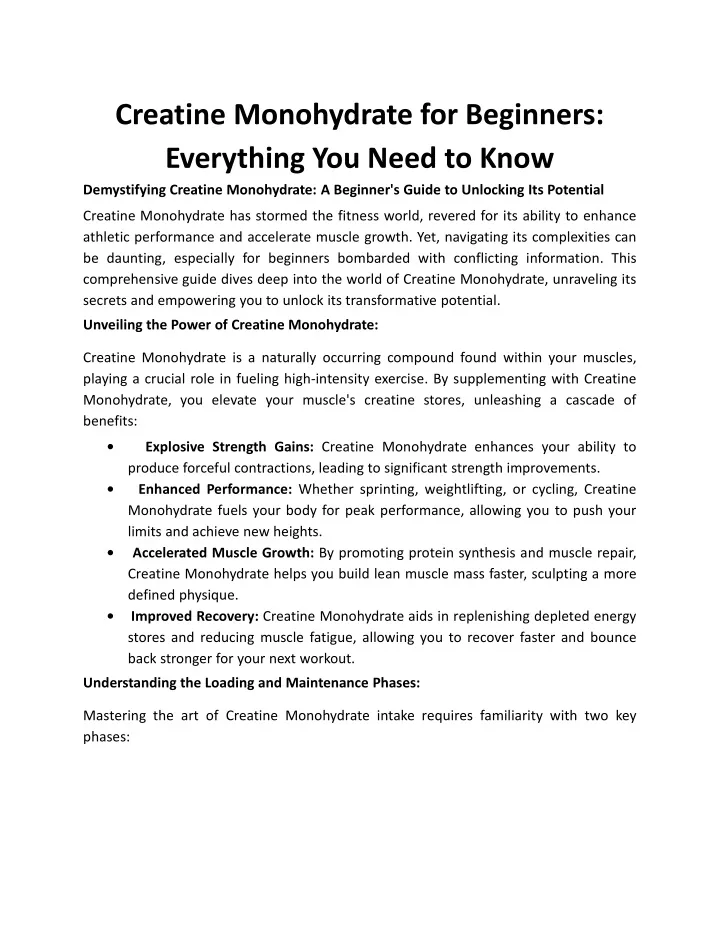 creatine monohydrate for beginners everything