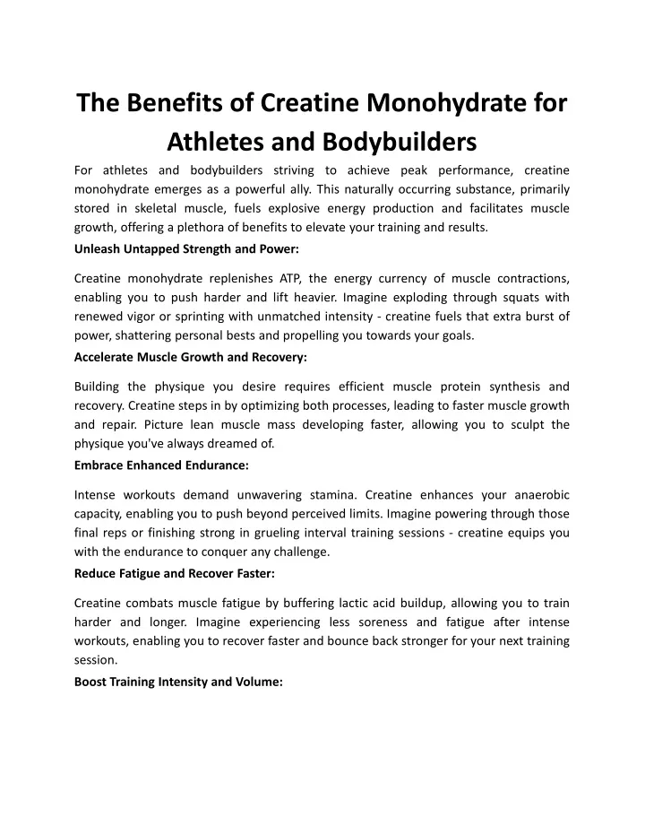 the benefits of creatine monohydrate for athletes
