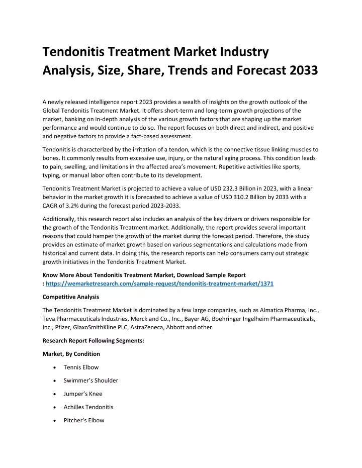 tendonitis treatment market industry analysis