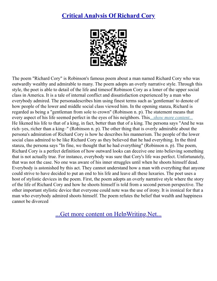 critique essay about richard cory