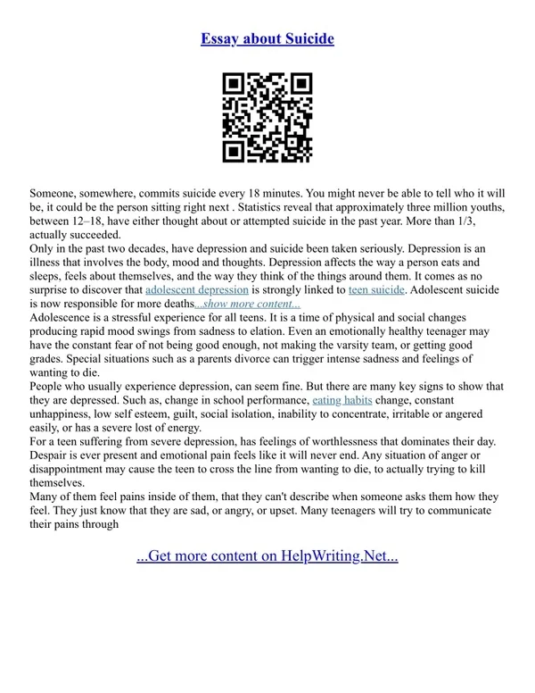 Suicide Prevention Essay