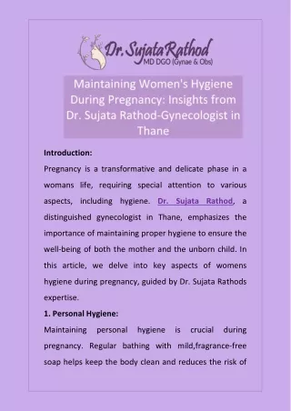 Maintaining Women's Hygiene During Pregnancy Insights from Dr. Sujata Rathod Gynecologist in Thane