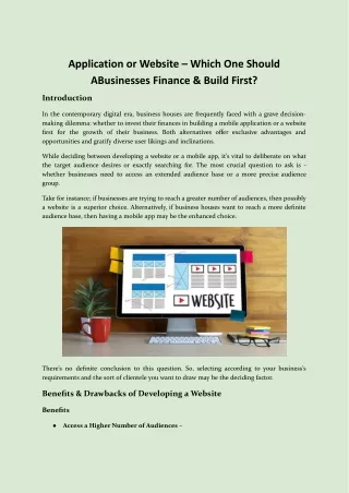Application or Website – Which One Should A Businesses Finance & Build First.