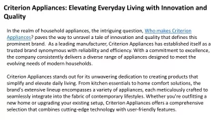 Criterion Appliances: Unveiling the Makers Behind Everyday Excellence