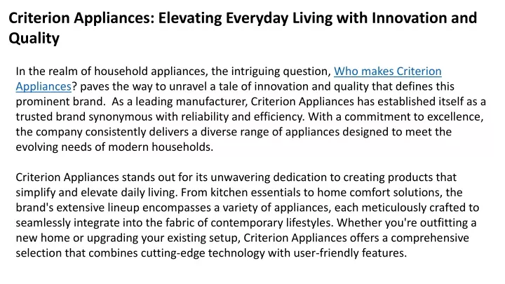 criterion appliances elevating everyday living