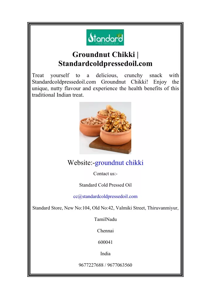 groundnut chikki standardcoldpressedoil com
