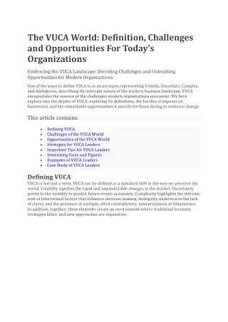 the vuca world definition challenges