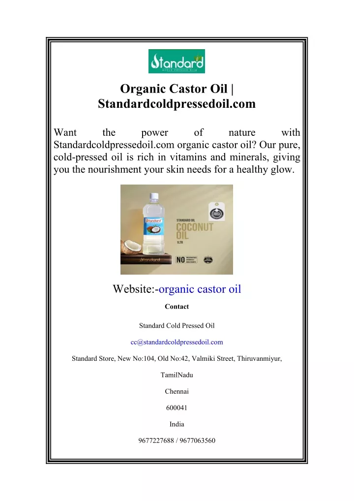 organic castor oil standardcoldpressedoil com