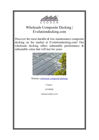 Wholesale Composite Decking Evolutiondecking.com