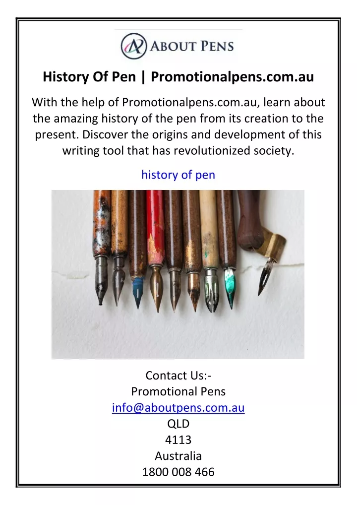 history of pen promotionalpens com au