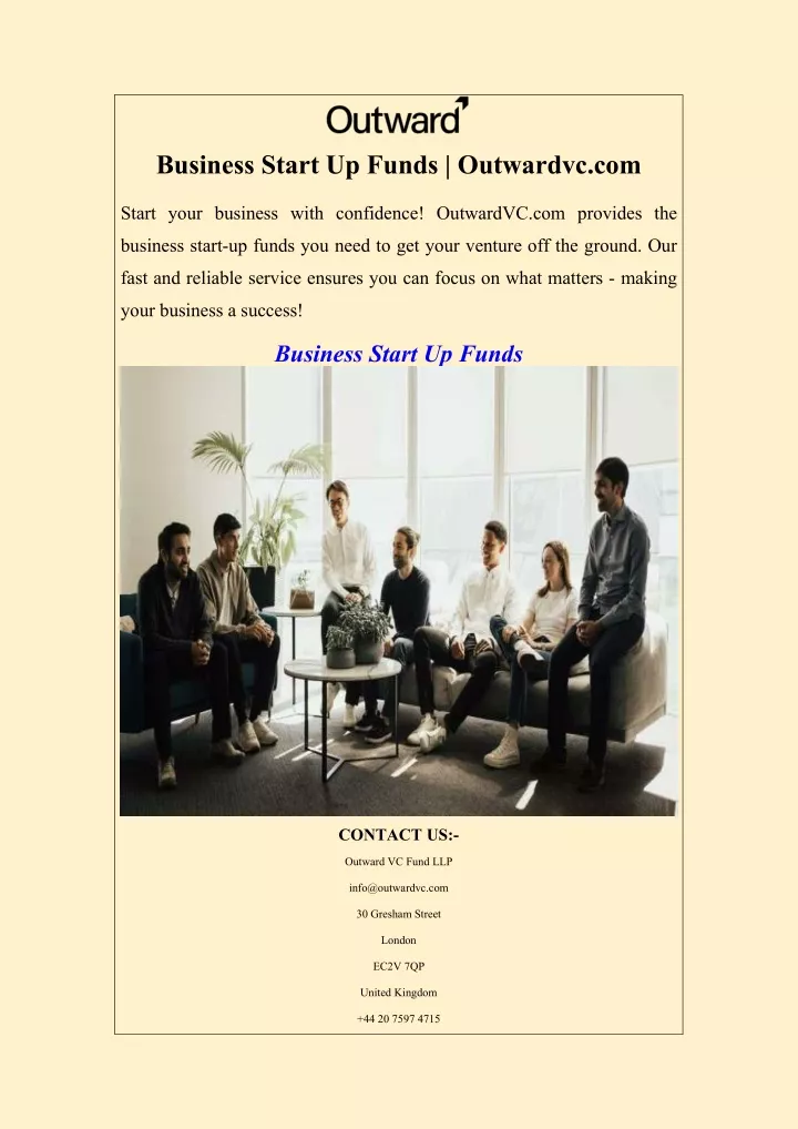business start up funds outwardvc com