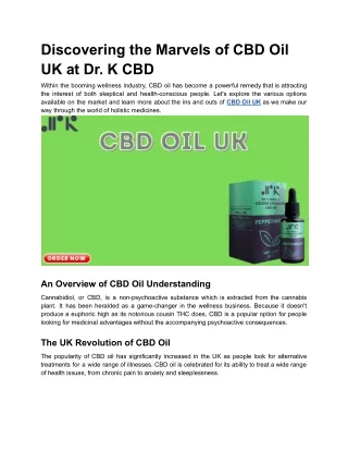 Unveiling the Wonders of CBD Oil UK at Dr k CBD