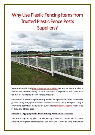Why Use Plastic Fencing Items from Trusted Plastic Fence Posts Suppliers?
