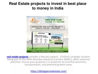Real Estate projects to invest in best place to money in India