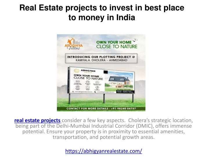 real estate projects to invest in best place to money in india