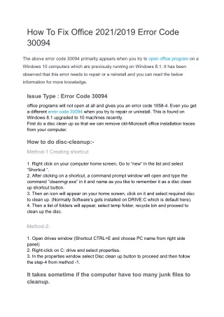 how to fix office 2021 2019 error code 30094