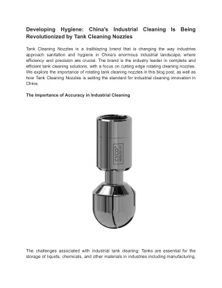 Developing Hygiene_ China's Industrial Cleaning Is Being Revolutionized by Tank Cleaning Nozzles