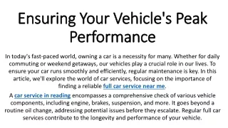 ensuring your vehicle s peak performance
